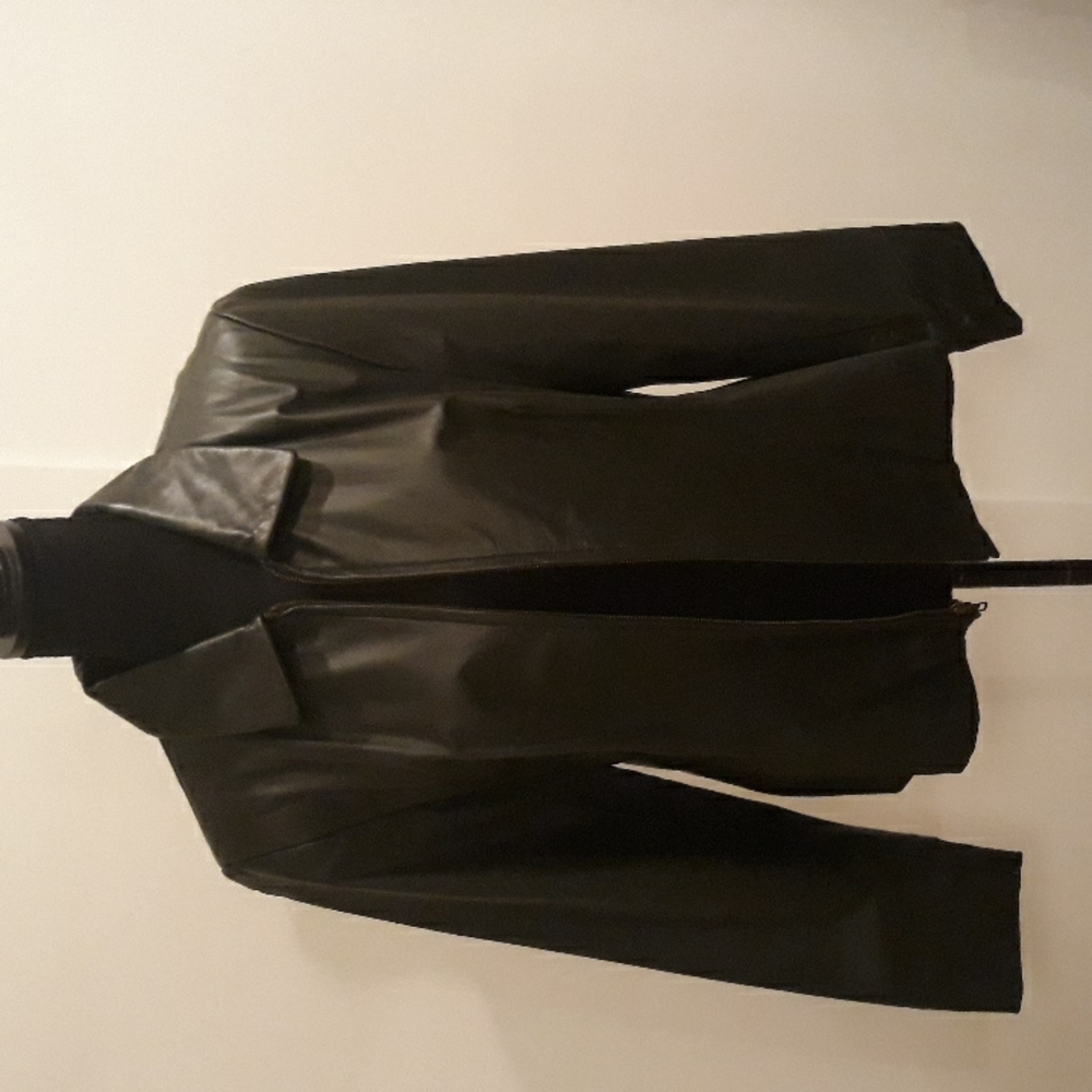 💚🖤Dark Green Genuine Learher Zipper Front Jacket Size L